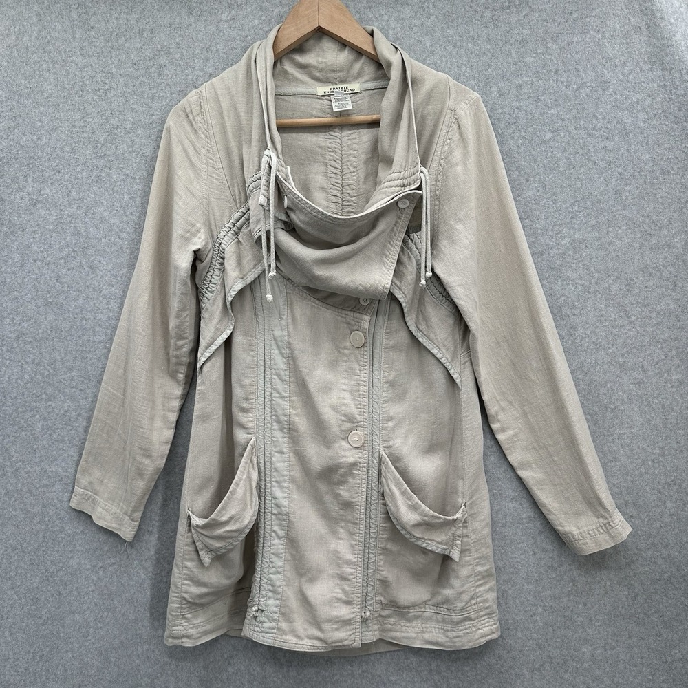Praire Underground Trouble With Dreams Tan Jacket Adjustable Drawstrings Small
